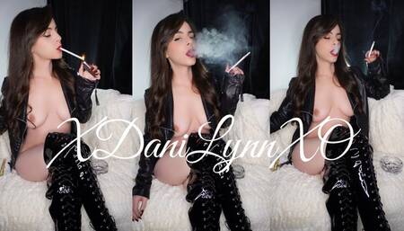 Smoking VS120s Wearing Leather Jacket and PVC Boots