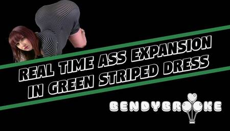 Real Time Ass Expansion In Green Striped Dress