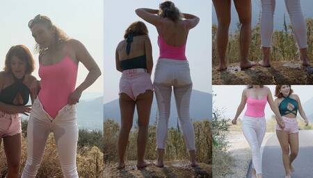 Wetting Jerans together on a bare foot hike