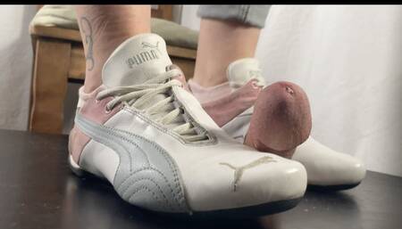 A Shoejob with Puma Futurecats - Tramplegirl is wearing used sneakers from a fan to let her boy explode under her soles - sneaker fetish, CBT Cock trampling and shoejob - multiedit - 4k