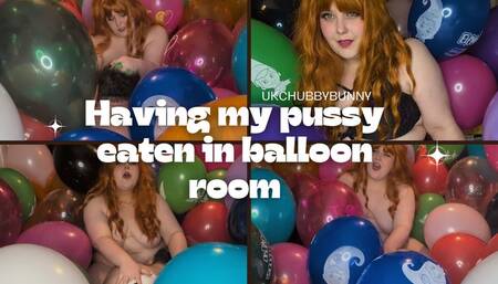 Pussy eating in balloon room while reading magazine