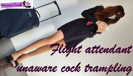 Flight attendant unaware cock trampling, shoejob