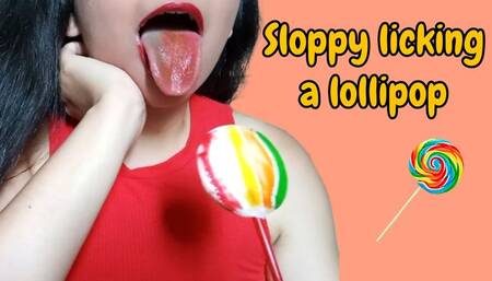 Sloppy licking a lollipop