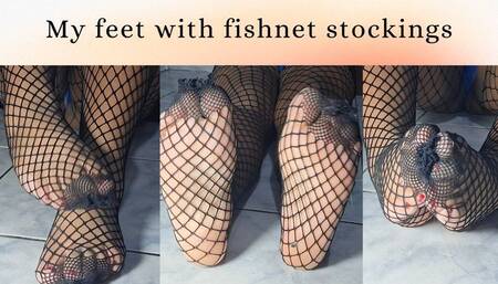 Foot worship with fishnet stockings