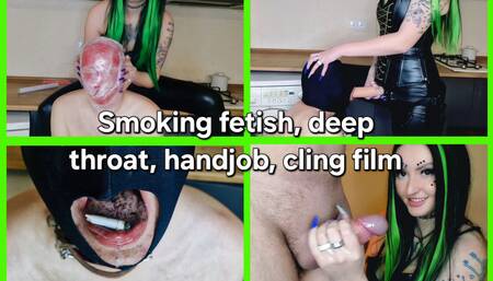 Femdom Session. Fetish, Smoking, Handjob, Strapon Mouth Fucking