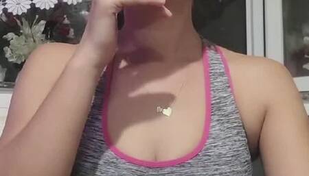 Smoking cough and belly show while smoke By Anna Sparkle