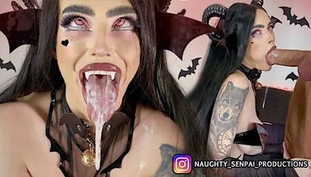 SUCK-CUBUS (расширенная версия) AHEGAO Готическая девушка ТРАХНУТА! - Косплей суккуба, нейлоновые ноги, минет и уход за лицом