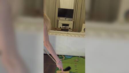 Having Fun in Super Short Mini Skirts to Flash Panties and Then No Panties at Home by Playing Mini Golf