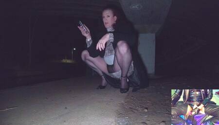 Tranny Hooker Peeing Under Bridge