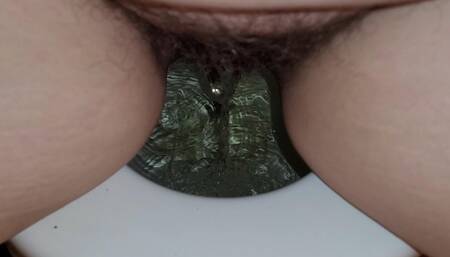 Extreme Closeup Hairy Pussy Pissing Into Toilet