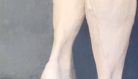 Tempest does up close calf raises