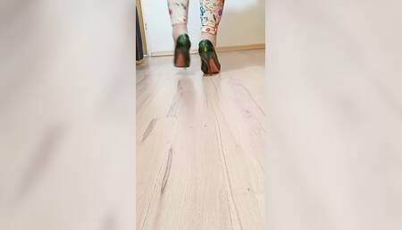 Crossdresser Walks in Sexy Snake Leather Pointed Toe Casadei High Heels Pumps