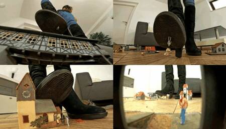 Giantess destroys a tiny village under her boots (small version)