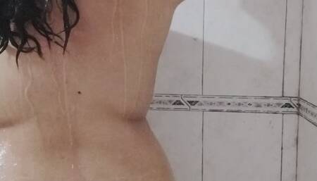 Fat Latina taking a shower