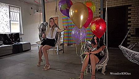 Girls pranking popping with helium **4K**
