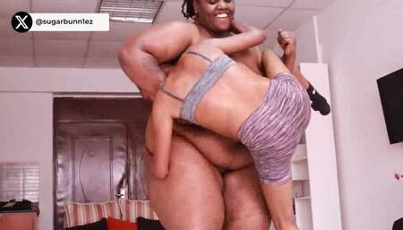 Giantess wrestles a fragile slave