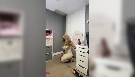 Hot Trans CD in Tight Dress Teasing Huge Tits, Dildo