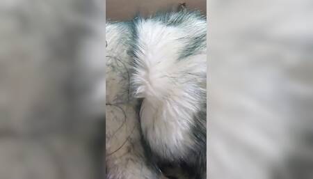 Cum Play While Wearing a Grey Fur-coat and Long Boots 214