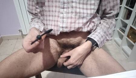 Painful dilation of my peehole with a big penis plug