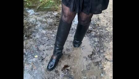 Wet and muddy walk in my Louboutin leather boots