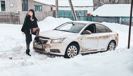 CAR STUCK Ellie got stuck in the snow trying to turn around