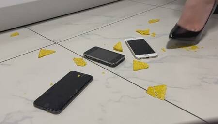 Marina crushes phones with her high heels