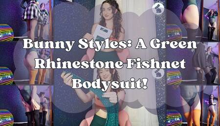 Bunny Styles: Green Rhinestone Fishnet Bodysuit