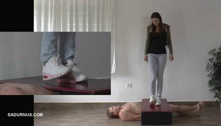 Mistress Cassy tramples while slave orgasms! picture in picture mp4