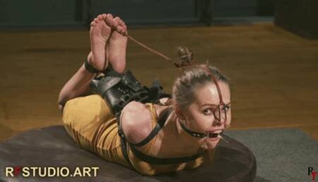 Ivanka - Tight Leather Rope Hogtie on Turntable + Ring Gag and Nose Hook (FULL HD MP4)