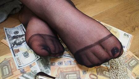 Mistress's feet in nylon are your weakness, your service