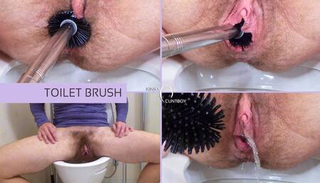 Hairy Slave Pussy Pees Cleaned out with a Toilet Brush on the Toilet