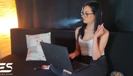 Smoking while working on my laptop
