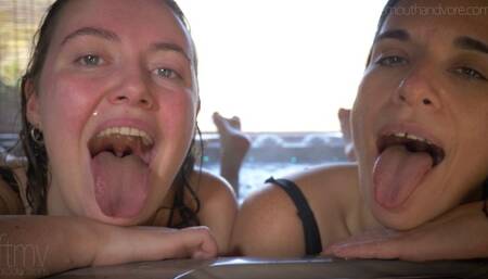 Two Girls Tongue and Mouth Tease In the Jacuzzi