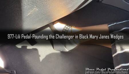 977-Lili Pedal-Pounding the Challenger in Black Mary Janes Wedges