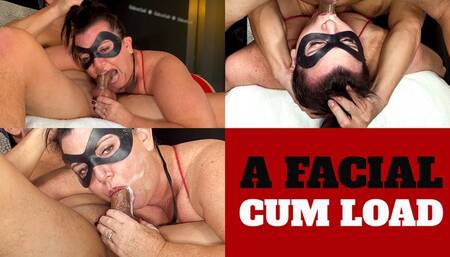 Jerking cum on my face after a sloppy deepthroat facefuck