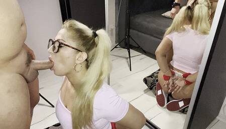 Cute ponytail blonde HotWifeTrixy Bondage POV blowjob in sneakers