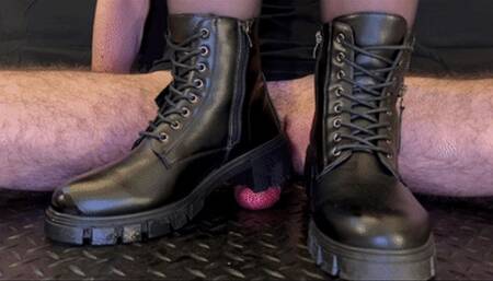 Aggressive Bootjob in Leather Combat Boots - Cock Carpet