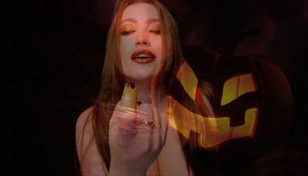 Evil Halloween spirit makes pussyless beta fuck the pumpkin