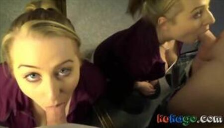 Double vision-blonde girl's dripping salivating deepthroat