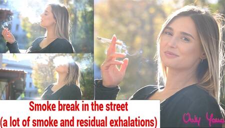 Smoke break in the street a lot of smoke and residual exhalations