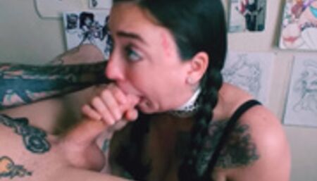 Brunette babe gives gagging deepthroat/blowjob THROAT PIE O F @wickedlove4565