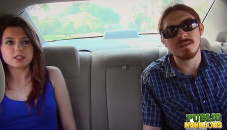 Cassidy Bliss gives a handjob in the back seat of a car - Public Handjobs