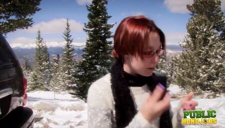 Helpless Brandi de Lafey Strokes A Lonely Snowman - Public Handjobs