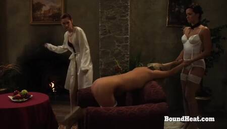 Disappeared on Arrival:Caught Lesbian Slave Bent over Sofa and Whipped Hard