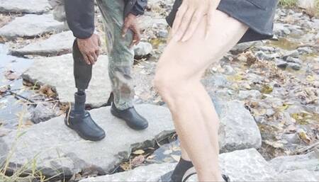 Tempest on creek steps with Mister