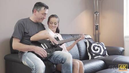 OLD4K. Curious Teen makes Closer Acquaintance with Mature Guitarist