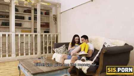 Dirty babe turns rich stepbro on so now man is bound to nail shaved pussy