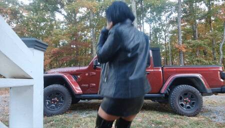 milf leather outdoor sexy struggles