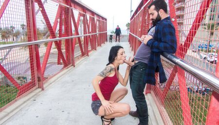 Skinny tattooed babe in hot public fuck
