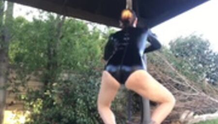 Nude Self massage and contortion training latex leotard